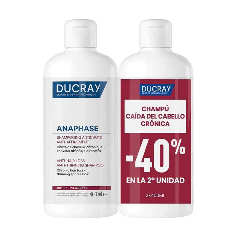 Ducray ANAPHASE champú anticaída y antiafinamiento pack 2 x 400 ml
