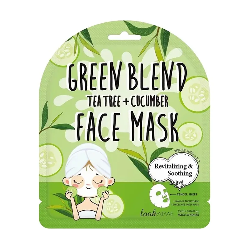 Look at me, green blend, cucumber, revitalising, sheet mask, for face, 25 ml