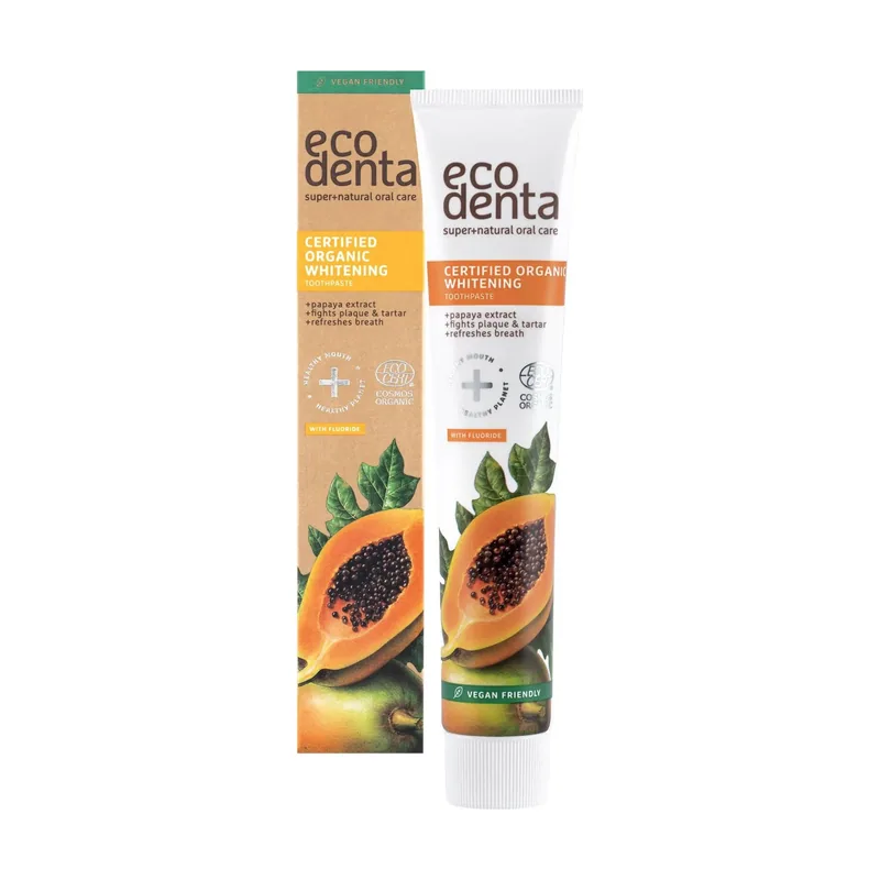 Ecodenta Pasta de dientes blanqueadora de dientes 75ml I Pasta de dientes blanqueadora certificada orgánica con extracto de papaya totalmente natural Jugo de aloe vera Xilitol Aceite esencial