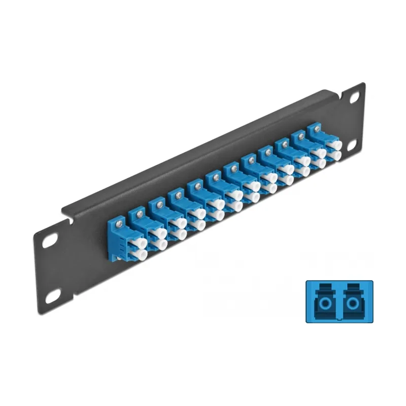 Delock Panel de conexión de fibra óptica de 10" de 12 puertos LC Duplex azul 1U