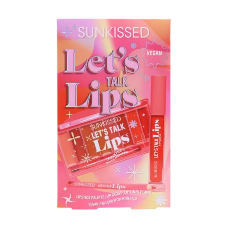 Sunkissed let's talk lips gift set 0.8g lip pencil + 3.2ml lip gloss + 1x lip palette + 1x lip brush