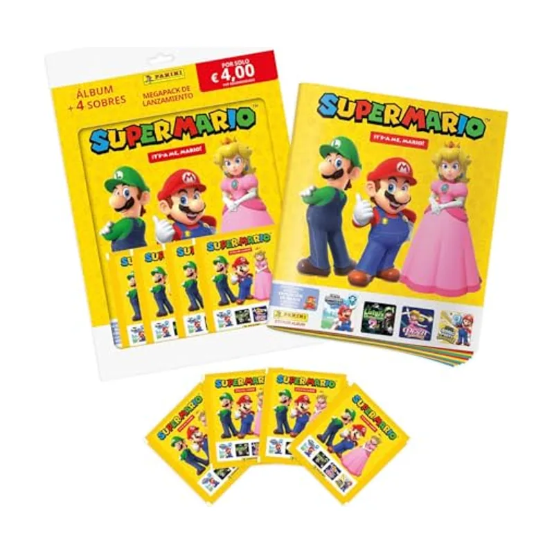 Panini Album Super Mario Español 2026 Megapack de Lanzamiento Super Mario con 4 Sobres 5 Cromos en cada sobre