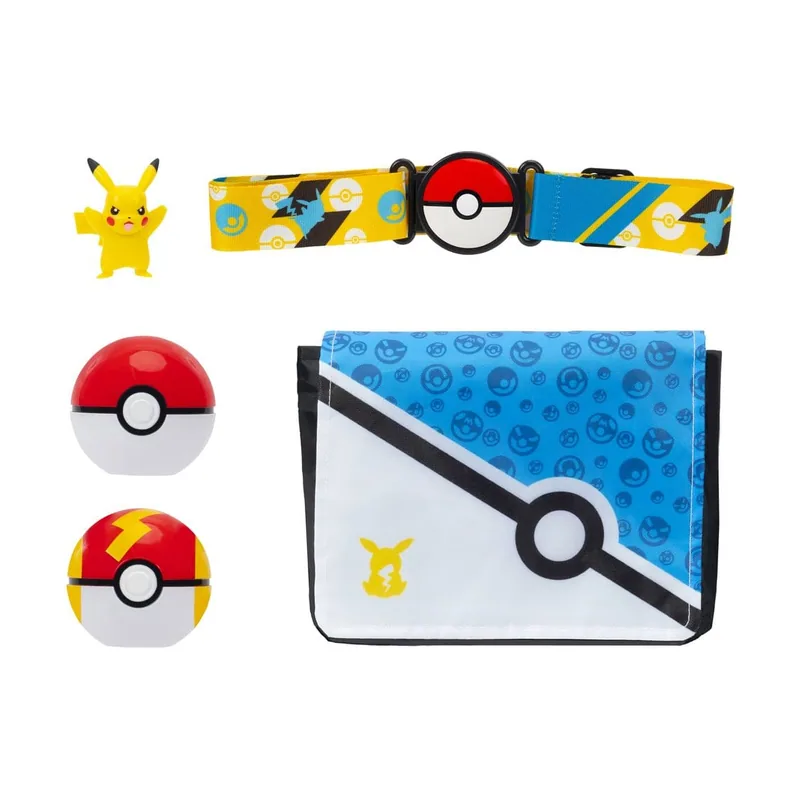 Jazwares Pokémon Juego de canana Pikachu Clip 'N' Go Figura de acción Pikachu de 5 cm con Poké Ball y Bola Rápida así como cinturón y canana temáticos