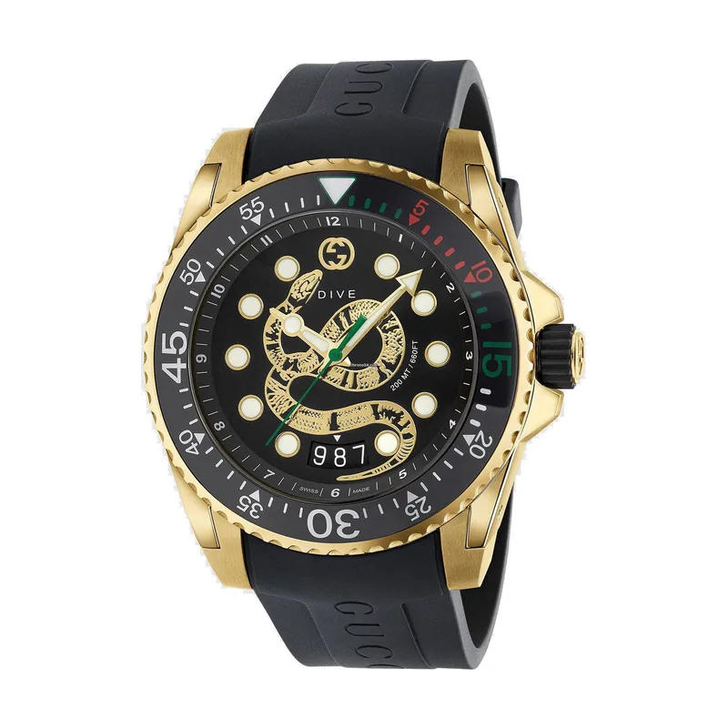 Gucci Dive Reloj Cuarzo Suizo analógico Correa de Goma Caja de YA136219