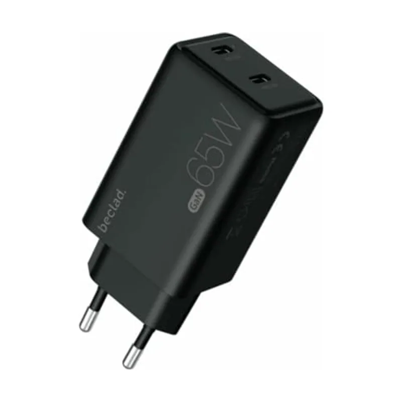 Beclad Adaptador de viaje de 65 W tipo C de 2 puertos C+C negro BE-PT765CBG-GR