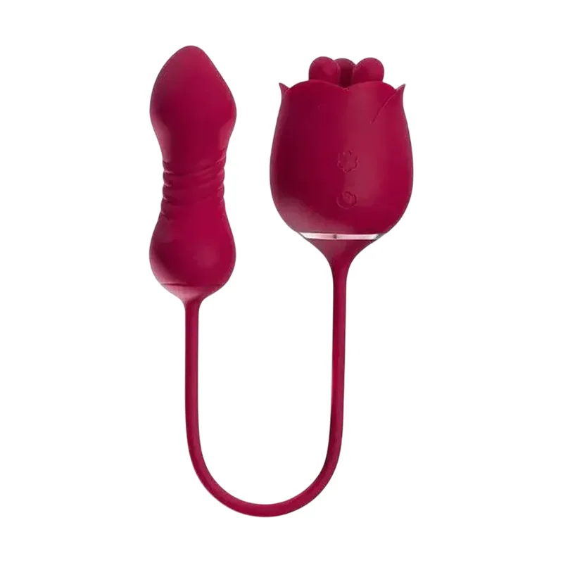 Honey play box, rosa, rotating rose toy & thrusting vibrator 2-in-1, 9 thrusting patterns & 9 rotation patterns modes, rose, usb rechargeable, silicone+abs, 39.29 × 5.51 × 9.40 cm, red