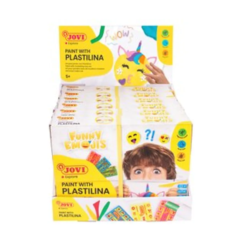 Jovi Plastilina pintar con plastilina kit funny emojis expositor de 6 contenido kit 8 pastillas plastilina 50g+laminas+1 marco+3 moldeadores+rodillo
