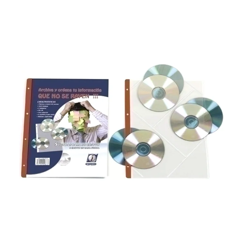 Iberplas Funda cd/dvd pvc a4 con 4 talad. c/refzo. 6 dpto. 150µ paquete de 5