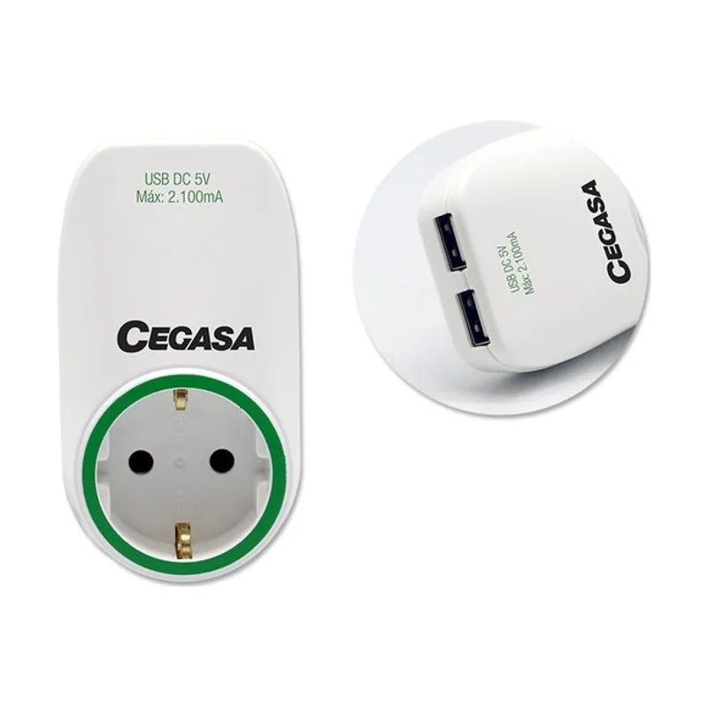 Cegasa Enchufe adaptador schuko + 2 usb