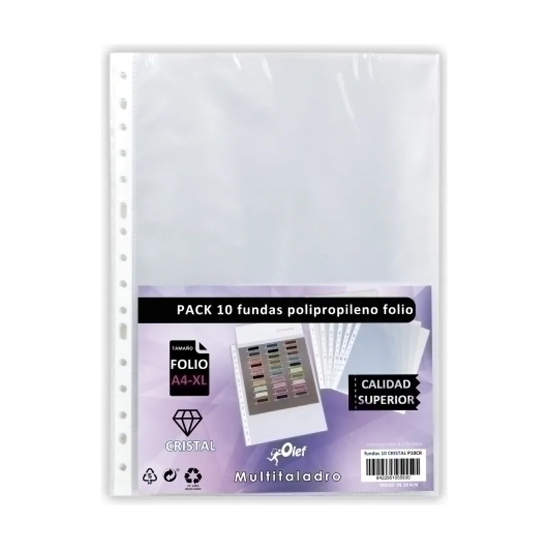 Olef Funda multitaladro pp 90µ cristal liso fº 16 tal.rfzo. pack de 10