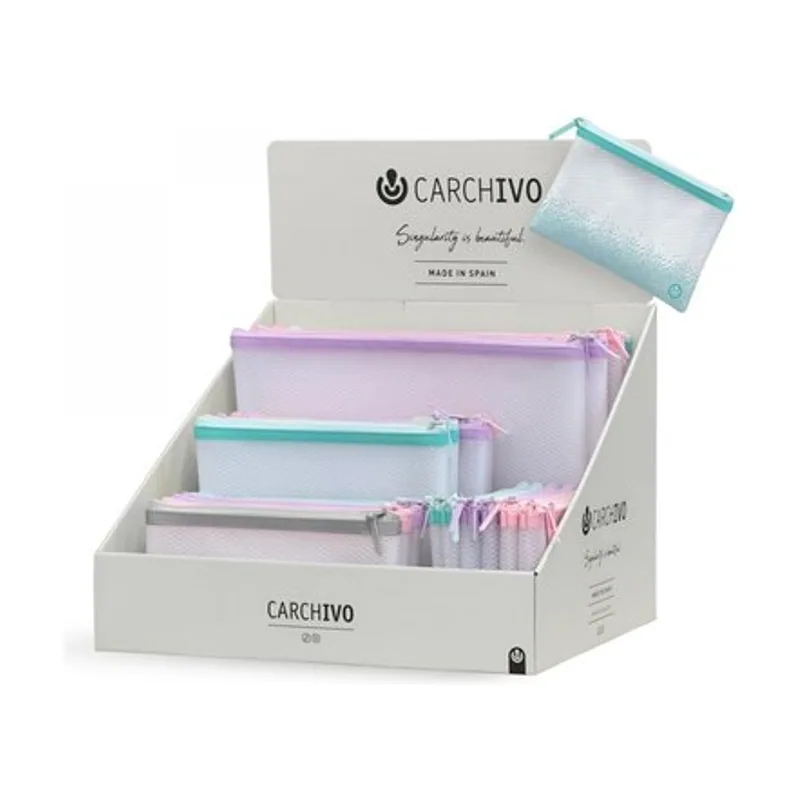 Carchivo Dosier sobre cremallera eva-bag sense surtido expositor de 48 12 x a4 12 x a5 12 x a6 12 x check