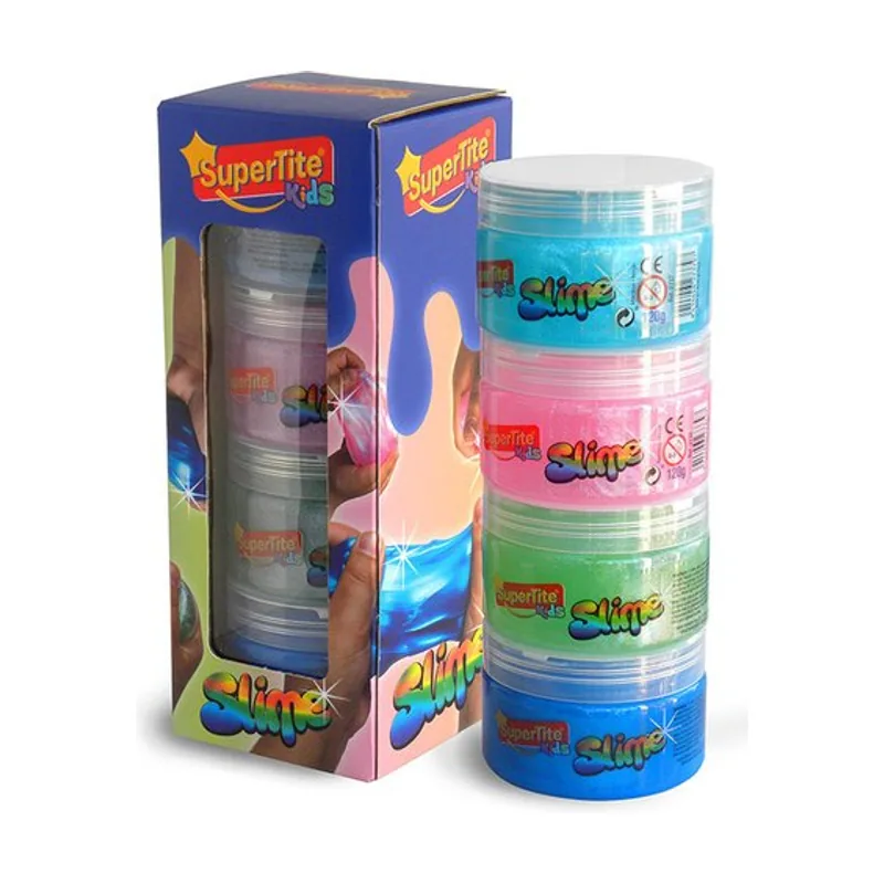Supertite slime bote 120gr surtido colores purpurina pack de 4
