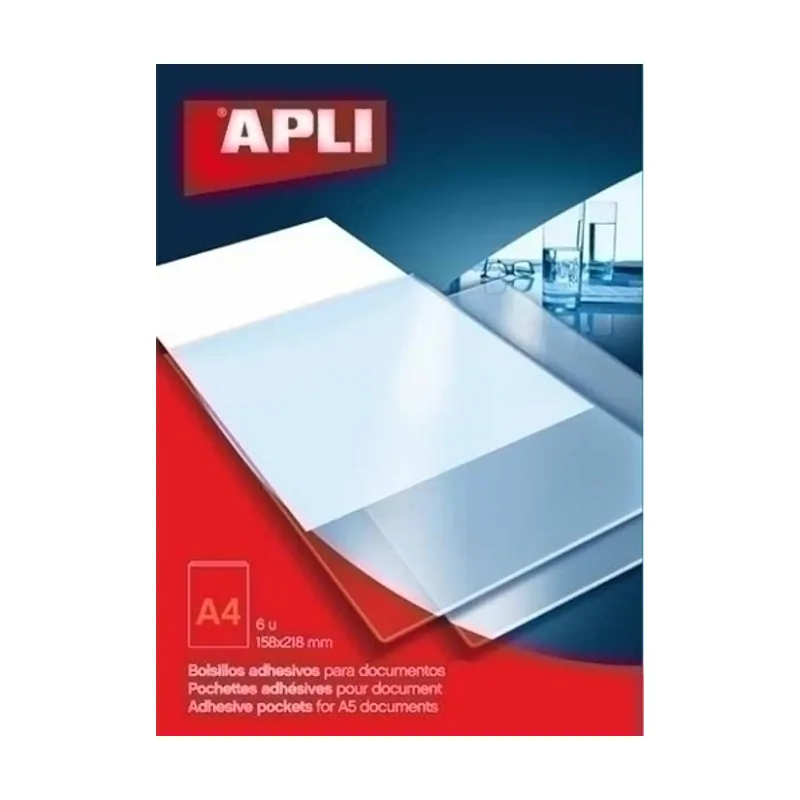 Apli Funda adhesiva a4 bolsillo paquete de 6