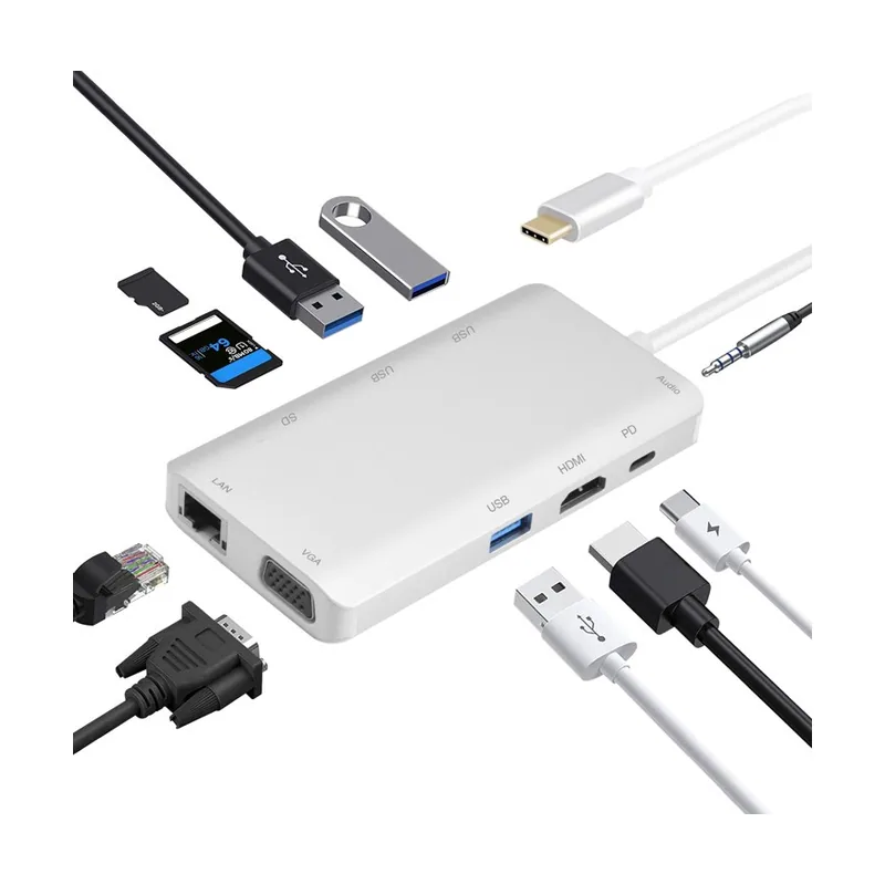 Helos Estación de Carga USB 3.1 Type-C™ St./HDMI/VGA/USB/LAN/Audio/SD