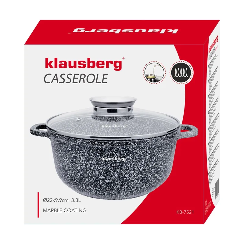Klausberg garnek z pokrywką marmurek 22cm 3,3l stal szary