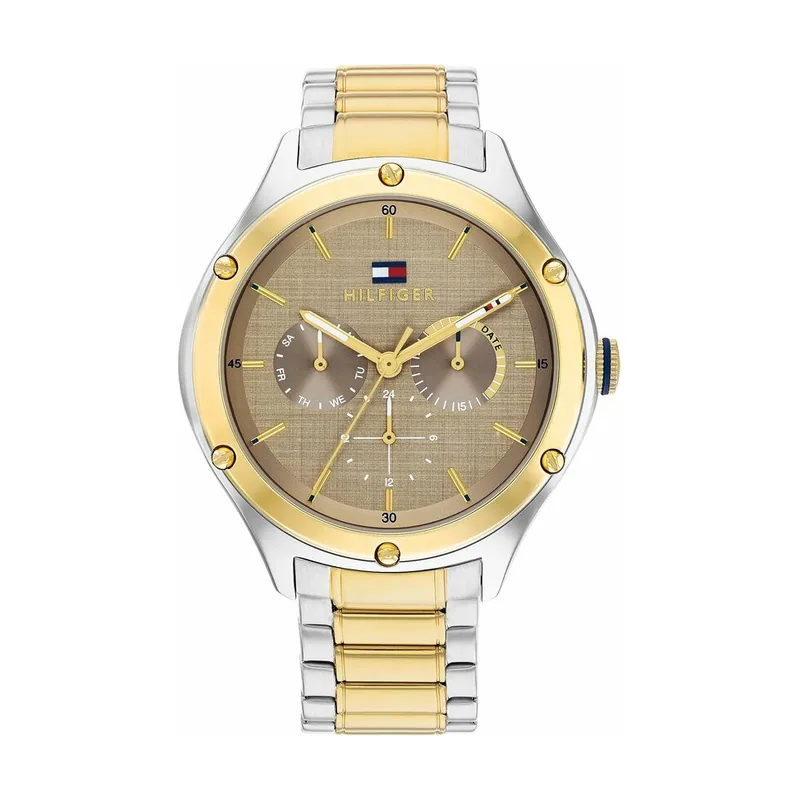 Tommy Hilfiger Reloj Analógico de Cuarzo Multifunción para Mujer con Correa de Acero Inoxidable Bicolor