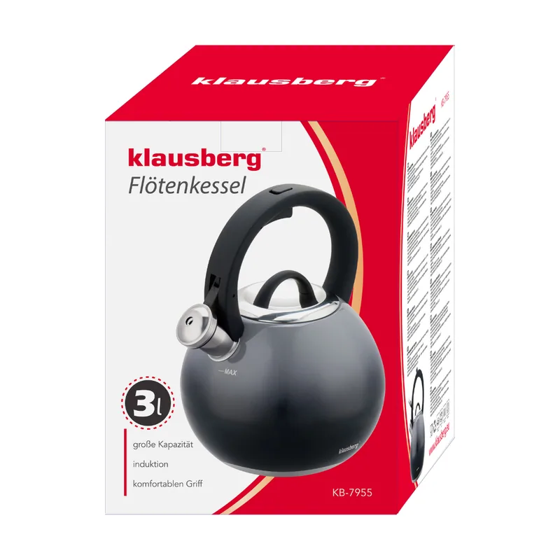Klausberg Hervidor de agua de acero inoxidable de 3 litros con silbato