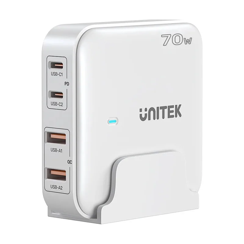 Unitek Cargador de escritorio GaN 70 W 2xUSB-A 2xUSB-C Quick Charge