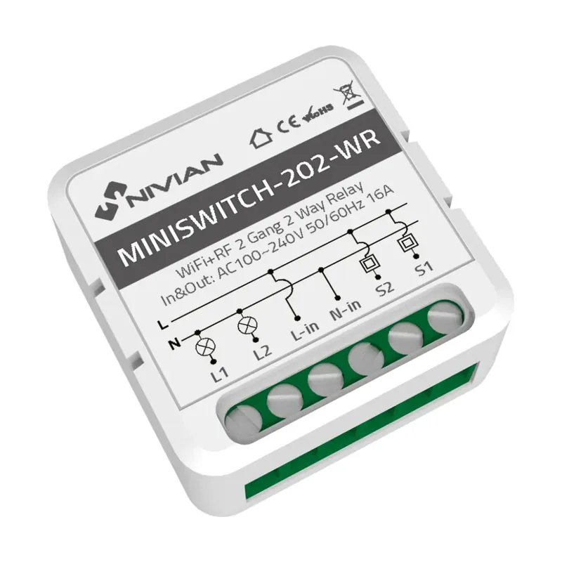 Nivian Smart Relé Inteligente De 2 Lineas Nivian Nvs-miniswitch-202-wr