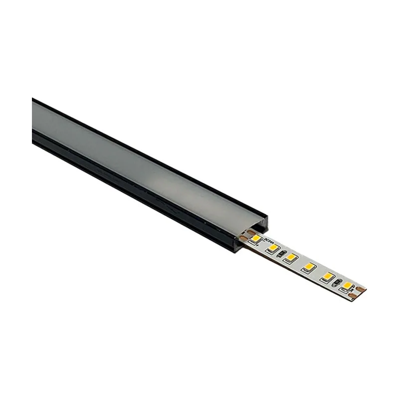 Interlusa Perfil sin alas para tira led negro con difusor opalino an.17,4x al.7mm