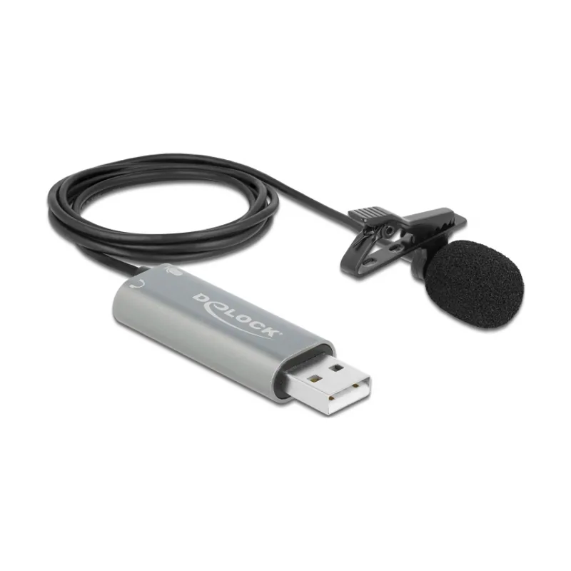Delock Micrófono solapero USB Omnidireccional 24 bit/192 kHz con clip y puerto