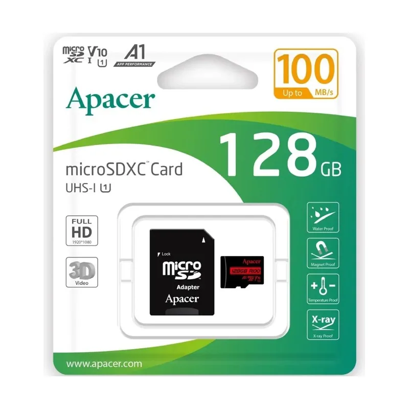 Apacer Tarjeta MicroSD de 128 GB CL10 UHS-I V10 A1 Adaptador Convertidor SD Incluido AP128GMCSX10UB-R