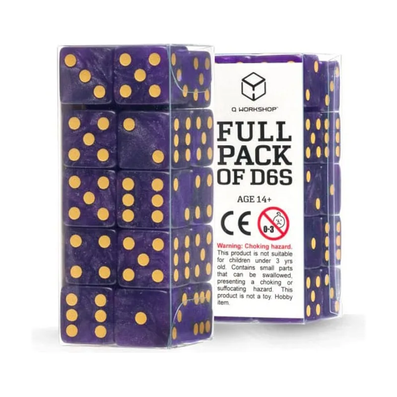 Q workshop Dados full pack of d6s morado y oro 20 unidades