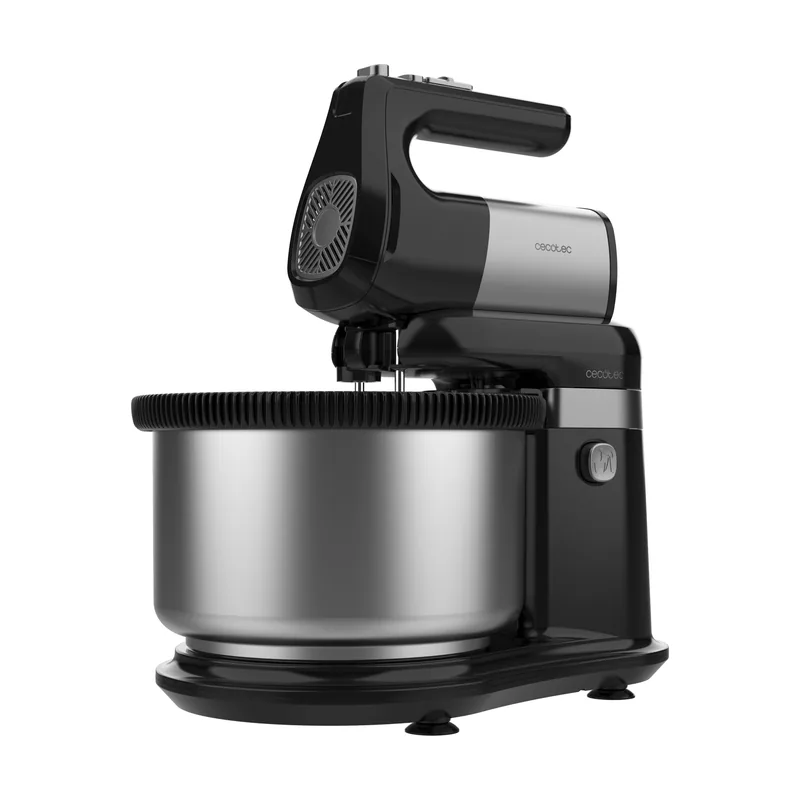 Cecotec Potente batidora amasadora de 500w. bol de acero inoxidable giratorio. 5 velocidades y función turbo. incluye varillas y ganchos.
