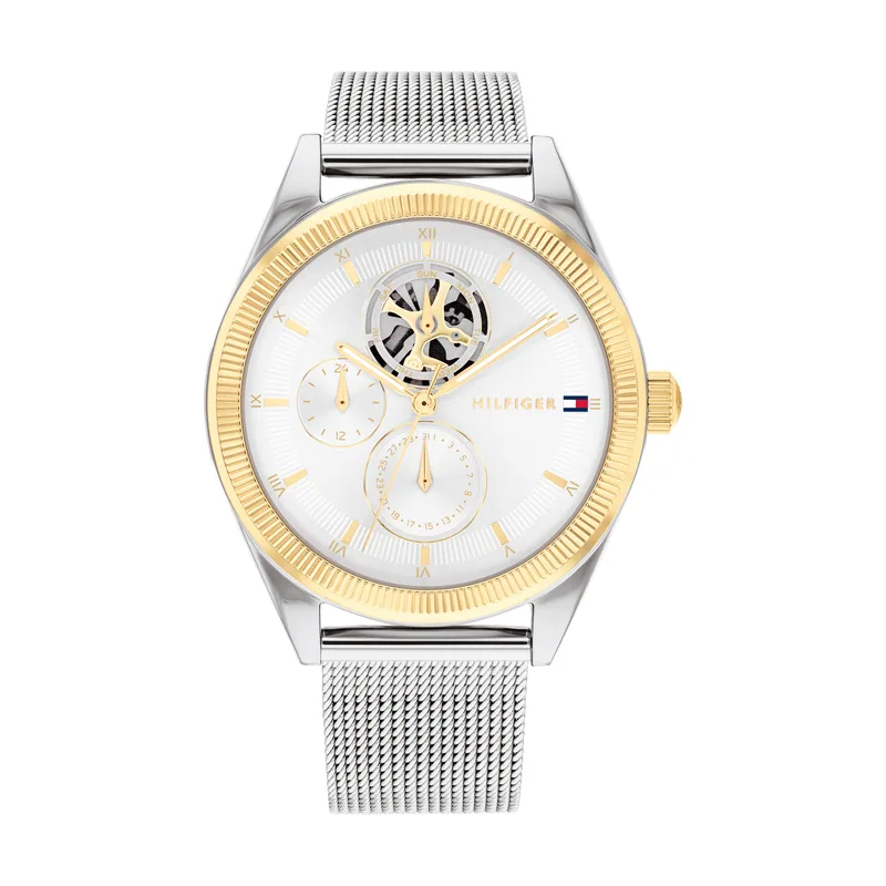 Tommy Hilfiger Reloj Analógico de Cuarzo Multifunción para Mujer con Correa de Malla