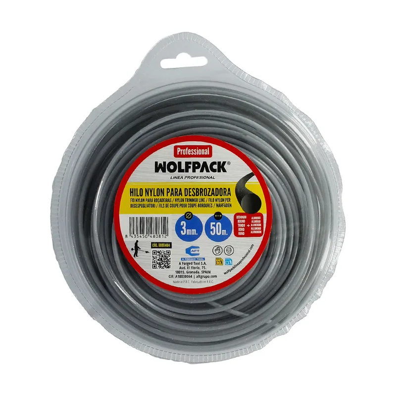 Wolfpack linea profesional Hilo nylon/aluminio redondo profesional 3,0mm rollo 50mt.
