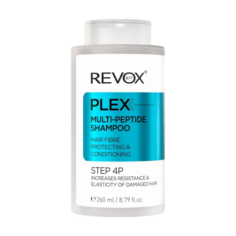 REVOX B77 - Plex Multi-Peptide Shampoo Paso 4P, 260 ml, Champú Fortificante con Péptidos, Limpieza Suave, Hidrata el Cuero Cabelludo, Refuerza el Cabello Débil, para Uso Diario, Todo Tipo de Cabellos