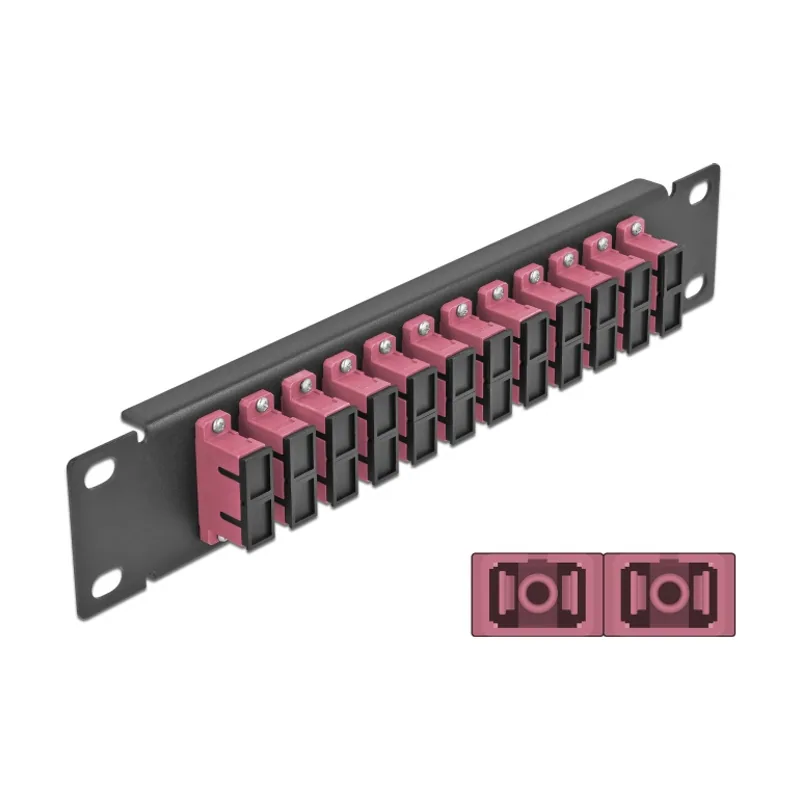 Delock Panel de conexión de fibra óptica de 10" de 12 puertos SC Duplex violeta 1U