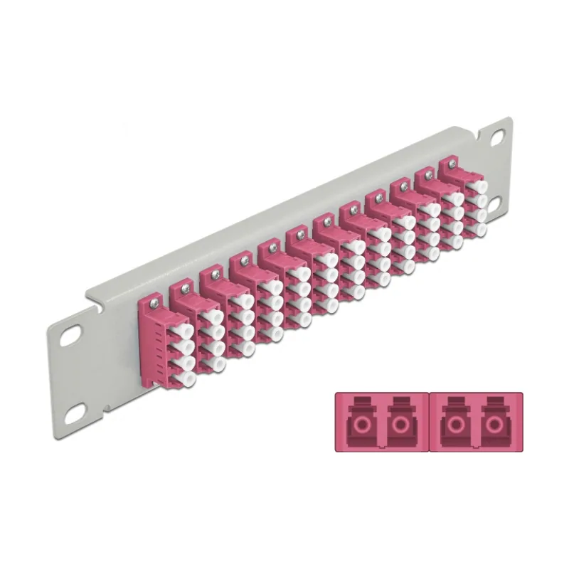 Delock Panel de conexión de fibra óptica de 10" de 12 puertos LC Quad violeta 1U
