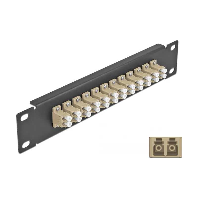Delock Panel de conexión de fibra óptica de 10" de 12 puertos LC Duplex beis 1U