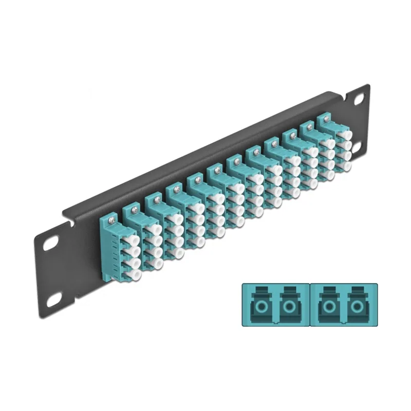 Delock Panel de conexión de fibra óptica de 10" de 12 puertos LC Quad aguamarina 1U