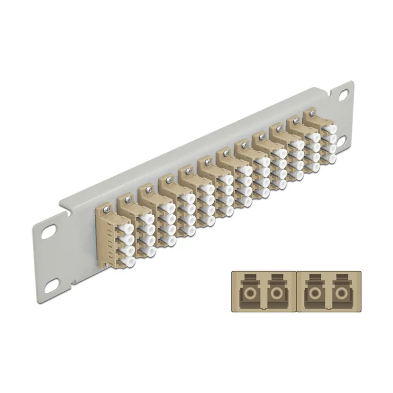 Delock Panel de conexión de fibra óptica de 10" de 12 puertos LC Quad beis 1U