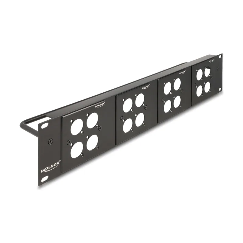 Delock Panel de conexión Tipo-D de 19" con 4 placas Tipo-D de 86 x 86 mm y 4 puertos 2U negras