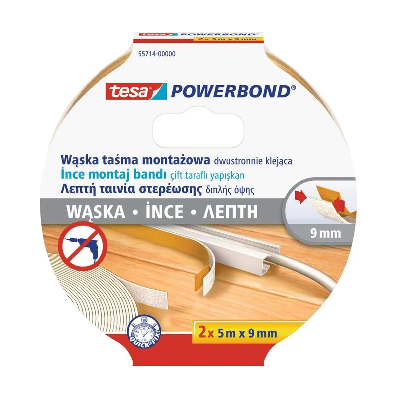 Tesa POWERBOND Tira de montaje para tiras LED 2x5m 9 mm 55714-00000-03 4042448336651