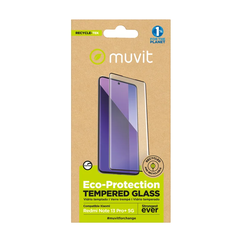 Muvit for change protector pantalla recycletek compatible con xiaomi redmi note 13 pro+ 5g vidrio curvo