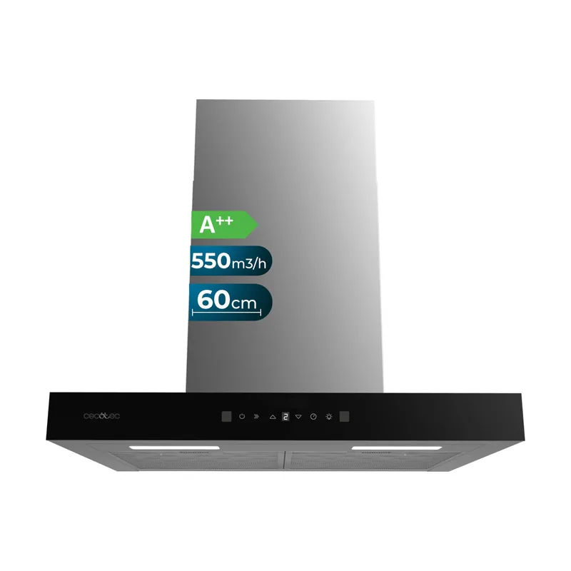 Cecotec Campana Extractora 60 cm Tipo T Bolero Flux TT 605500 Glass Black A++.