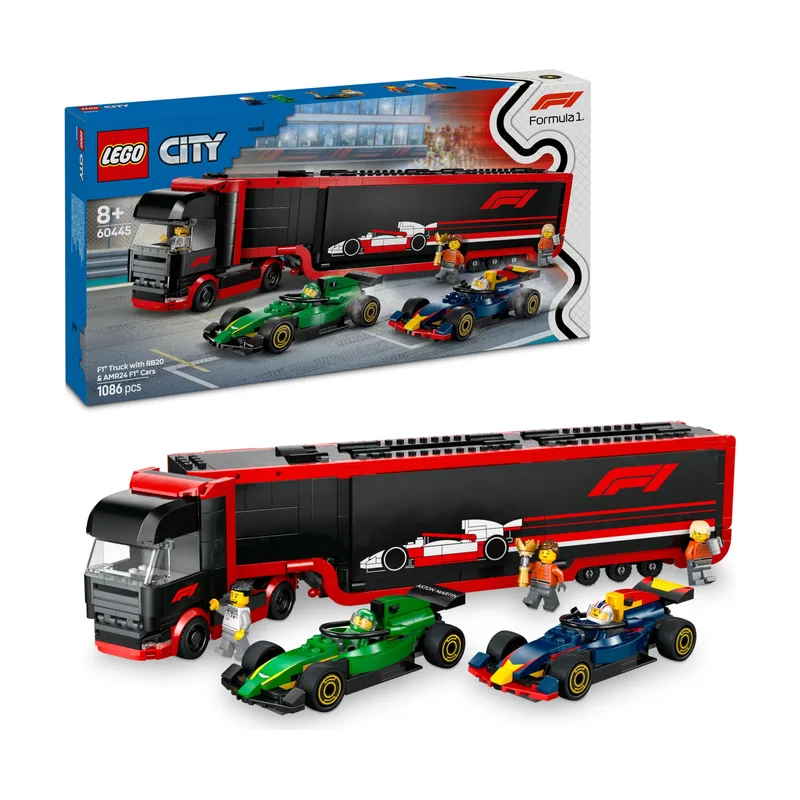 Lego City Camión de F1 con Coches de F1 RB20 y AMR24 60445
