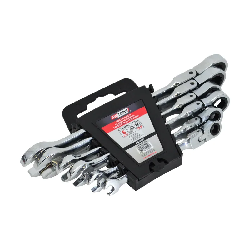 Awtools Juego de llaves combinadas con carraca articulada 8-19mm