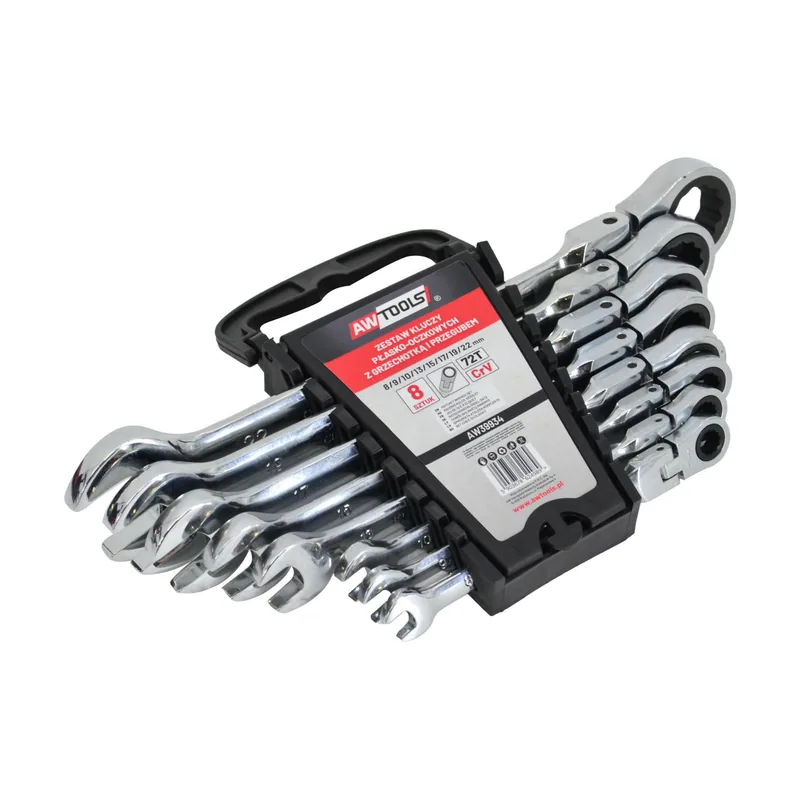 Awtools Juego de llaves combinadas con carraca articulada 8-22mm