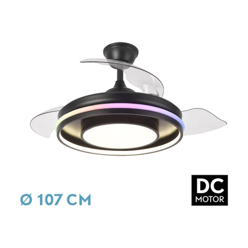 Abrila FABRILAMP Ventilador Dc Pitufo 59w Nero/madera 3asp107d 6980lm Rgb +3000-4500-6500k Reg.intensidad+remoto+memo+temporiz