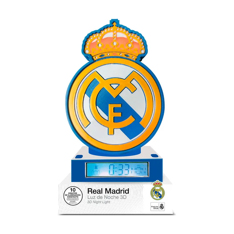 Kids licensing Lámpara Infantil 3D con Despertador del Real Madrid