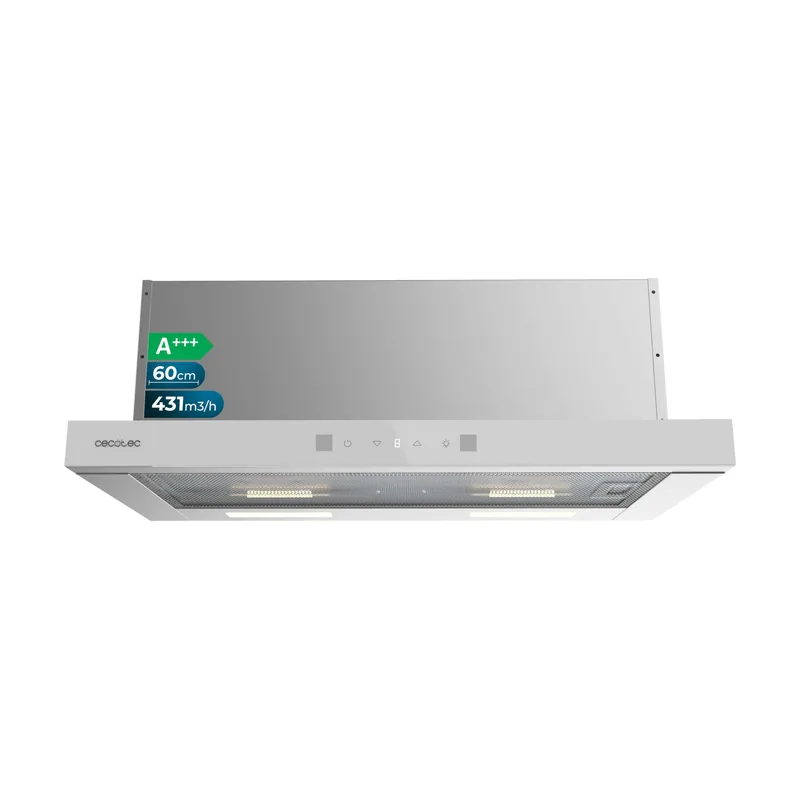 Cecotec Campana Extractora 60cm Telescópica Bolero Flux TLT 604400 Glass White A+++. Succión 431,2m³/h
