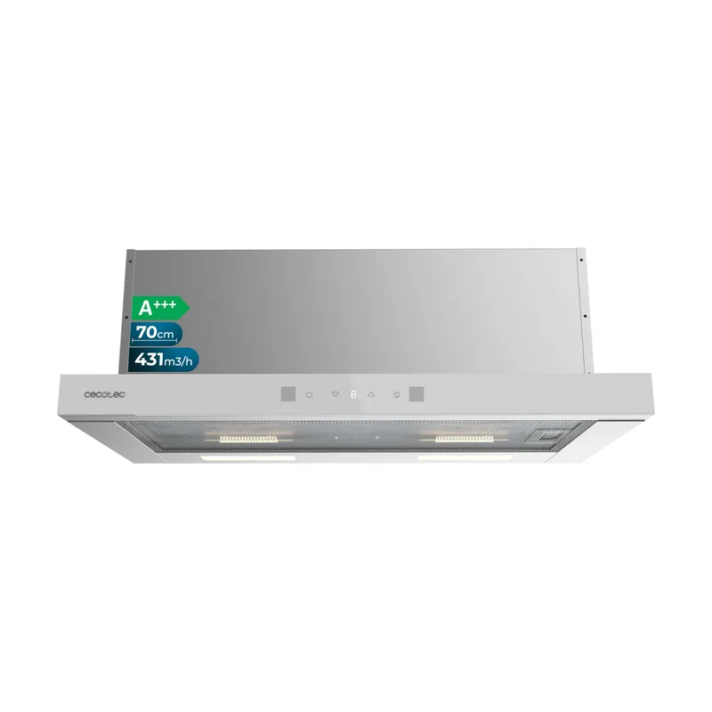 Cecotec Campana Extractora 70cm Telescópica Bolero Flux TLT 704400 Glass White A+++. Succión 431,2m³/h