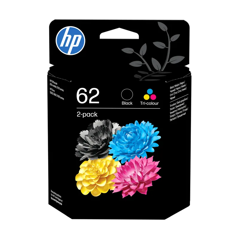 HP Pack de 2 cartuchos de tinta 62 Negro y Tri-color
