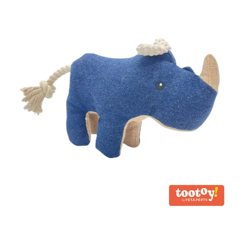 Tootoy! Comfort Denim Rhino peluche con sonido para perros