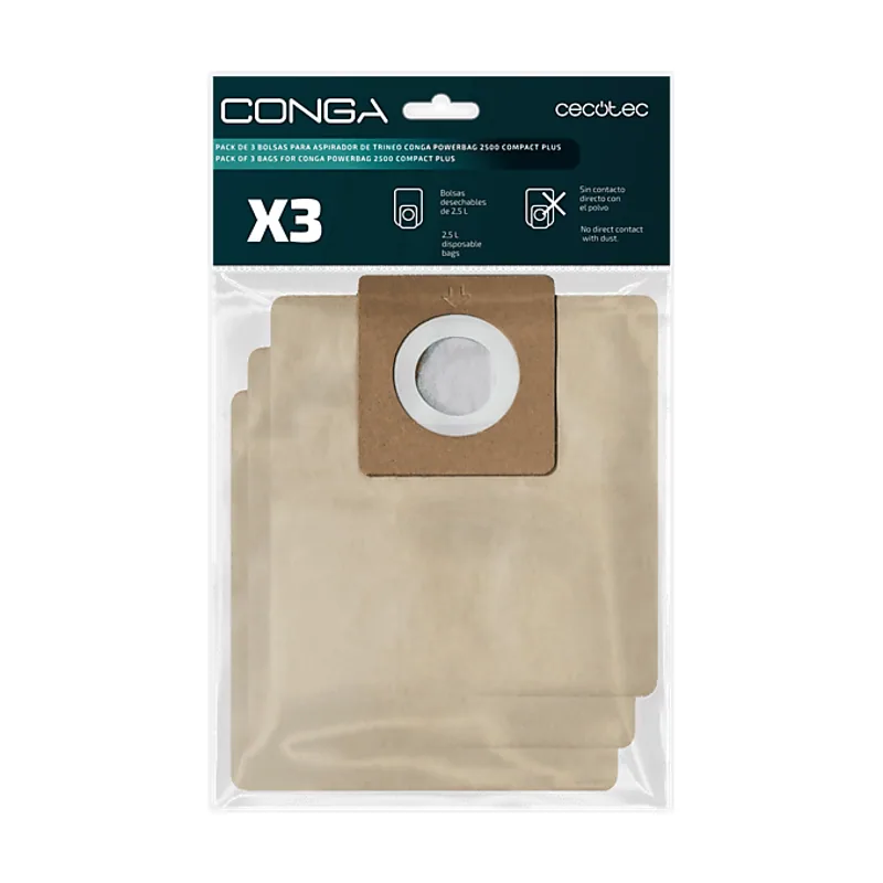 Cecotec Bolsas de aspirador Pack 3 bolsas para Conga PowerBag 2500 Compact Plus